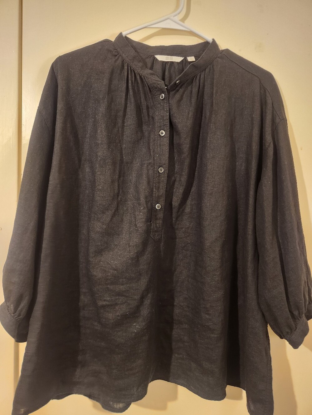 Uniqlo Black Linen blend Henley Tunic Top XL